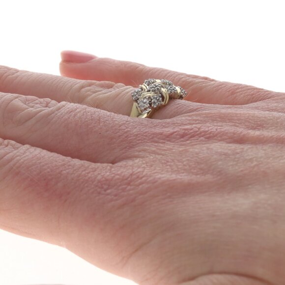 Yellow Gold Diamond Cluster Cocktail Band - 14k Single Cut .30ctw Ring - Picture 4 of 7